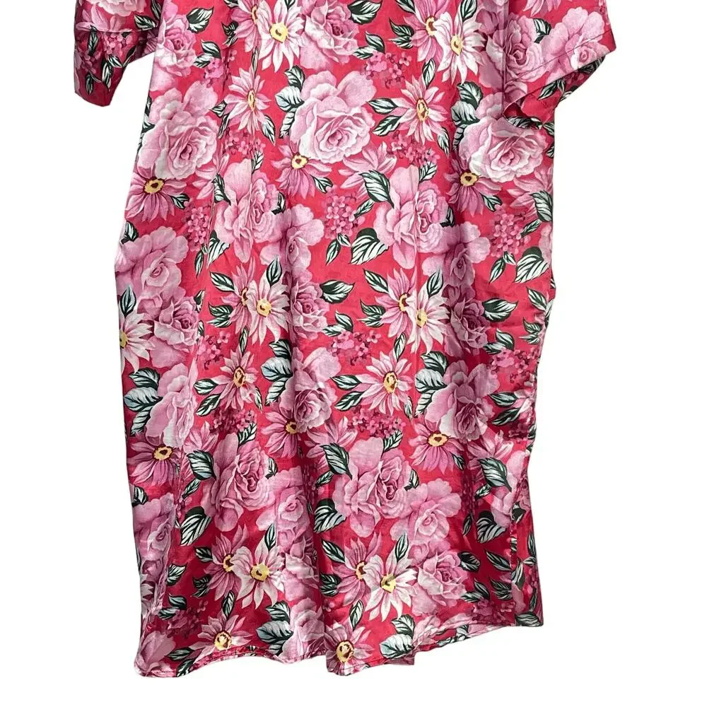 Vintage A'Milan Nightgown Women's One Size Pink Floral Button Front Sleepwear